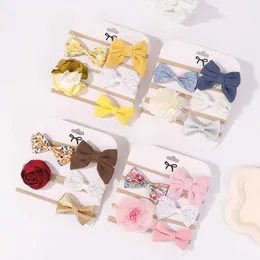 ヘアアクセサリー5pcs/set baby bows lace flower headband print nylon cotton hair bands for girls cildren新生幼児ソフトヘアアクセサリー