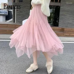 Scheroni fantanee donne solide donne eleganti tulle tutu lunghe gonna femminile streetwear midi midi garza garza a strati filato a strati