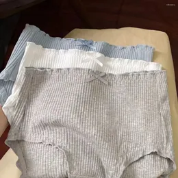 Kadın Panties 4 PCS Kadınlar için Kadın iç çamaşırı Bow Pamuklu Kore Orta Yükseltme Paketi Seti katı iç çamaşırı kız öğrenci 2024 Basit Yaz Özetleri