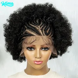 13x6 Lace Front Braided Wigs Africa Wig Synthetic Lace Front Wig With Baby Hair For Black Women Wig Kinky Curly Hair Wigs 240423