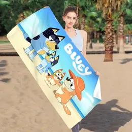 Famiglia bluey sottile asciugamano da spiaggia cartone animato grazioso bingo stampato estate a scialle solare estate piccolo regalo da bagno ad asciugatura rapida portatile 240422