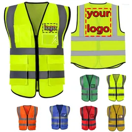 Herrtankstoppar Anpassade reflekterande säkerhet Vest Printing Design Your Logo Text Work Clothes Engineer Construction Clothing