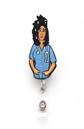 10pcslot Medical Key Rings 펠트 개폐식 흑인 간호사 모양 배지 홀더 릴 선물 2753381