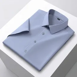 Męskie koszule zwykłe high Qulity Mulberry Silk Modalshort Rękaw dla mężczyzn Slim Fit Formal Shirt Solid Color Office Ubrania Przedmioty