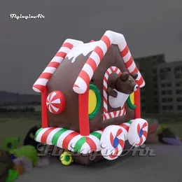 Publicidade ao ar livre por atacado Modelo de trem de doces inflável com cartoon urso para decoração de natal