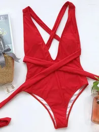 Swimwear femminile sexy a V Neck One Piece Swimsuit High Waist Cink Bikinis 2024 Bandage Bandage Women Monokini Barra Beachwear senza margine