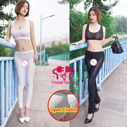 Women's Leggings Sexy Open Crotch See Through Women Outdoor Field Playing Slim Fit Pants Casual Fashion Korean Style Erotic Clubwear