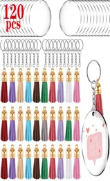 120pcs akrylowy klęcznik Puste 2 -calowe dyski z przezroczyste koło z otworzeniem wisiorek Klucz Pierścienie Ozdoba dla DIY Craft Supplies KIM7430913