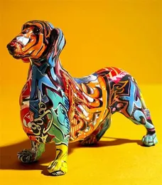 Painted Dachshund Dog Creative Home Modern Decoration Ornamentos da sala de estar Cabinete de vinho Decoração Decoração de desktop Crafts 21117563323