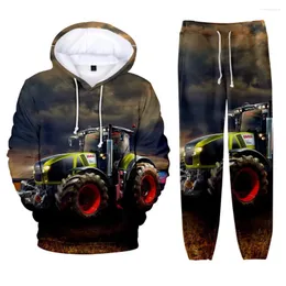 Damen Hoodies Traktor Harajuku Hip Hop Car Muster Langarmed Kapuze 2pcs Frauen / Männer Herbst -Trainingsanzug Modehosen Kleidung