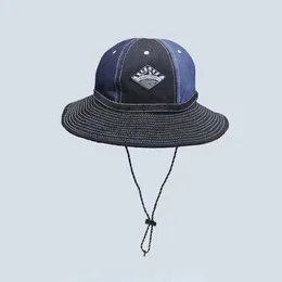 Berets Blue Cowboy Turining Bucket Hat with String Men Denim Beach Sun for Women Outdoor Para Bob Panama Summer Fisherman