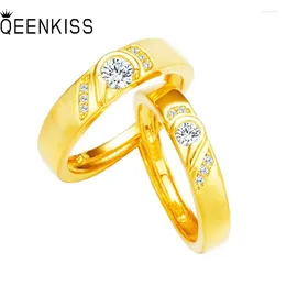 Ringos de cluster qeenkiss Gold Engagement for Women 24kt amantes de coração Casal casal de joias de jóias finas noivo noivo RG5183