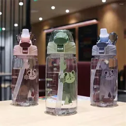 Water Bottles Cartoon Bounce Lid Sippy Cup Green No Leakage Easy To Carry Cover Lock Design Anti-fall Drinking Utensils