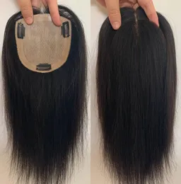 5x6Inchスリックベーストップ女性用ヒューマンヘアトッパーTOUPEE 120密度5525950のナチュラルブラックカラークリップ