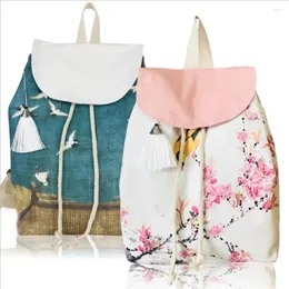 Backpack 1pcs Chinese Style Fashion Printed Student Schoolbag Unisex Canvas Bookbag Hanfu Accessories Women Men Gift