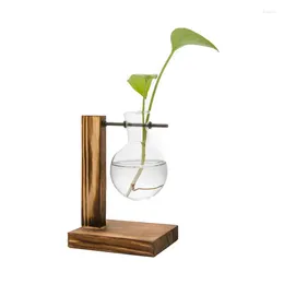 Vase Terrarium Creative Hydroponic Plant透明花瓶木製フレーム装飾ガラス卓上盆栽の装飾花