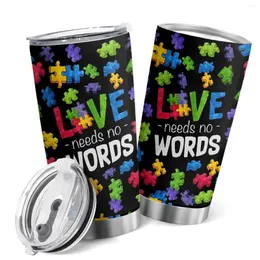 Tumblers 1pc Love Need No Words Puzzle Stainless Steel Tumbler 20oz Double Wall Insulated Travel Coffee Mug With Lid