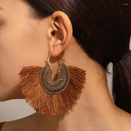 أقراط متدلية Lafite Bohemian Fan على شكل شرابة Raffia Drop Bead Hoop للنساء بوهو هبي هدية المجوهرات