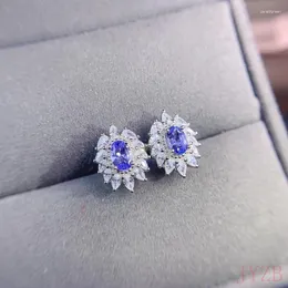 Orecchini per borchie Tanzanite naturale d'argento puro per donne 2024 nicchia esplosiva di lusso di lusso alla luce alla moda