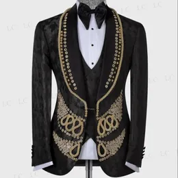 Ternos masculinos Apliques Velvet Homem 3 peças Pontas de colete Blazer Beadings Diamantes Tuxedo Partido Casamento formal PRESS