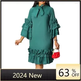 Ethnic Clothing Elegant Ruffle Party Dress Women Solid Pleated Ruched Mini Evening Wedding Work Business