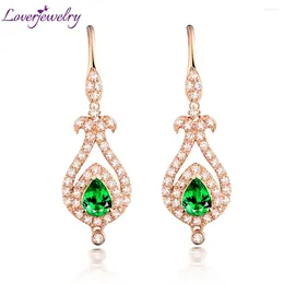 Dingle örhängen Loverjewelry Real 14kt Yellow Gold Green Tsavorite Drop Earring Made in Natural Gem Diamonds for Women