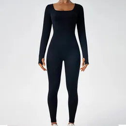 Damen Tracksuit Yoga Set Yoga -Jumpsuits Workout Langarm Rompers Sportswear Gym Set Workout Kleidung für Frauen 240430
