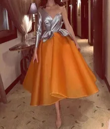 MODEST 2017 Grey Grey One Spalla a manica lunga Top Orange ORGANZA TECA Lunghezza abiti da ballo Abiti formali da sera usarsi personalizzato EN124257300