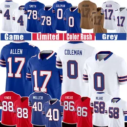 Dawson Knox Keon Coleman Jerseys de futebol Josh Allen Matt Milano Dalton Kincaid von Miller Kaiir Elam Terrel Bernard James Cook Bruce Smith Tyler Bass Dion Dawkins