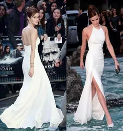 2020 Novo elegante Emma Watson Celebrity Dresses Halter Halter Backless White Chiffon Sidesplit Length elegante Evening Prom Dre7252992