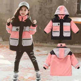 Down Coat Girls yağmurluk ceket yastıklı 2024 Style Parka Kore tarzı çocuk giysi Batı fırçalanmış kalın sonbahar sonbahar