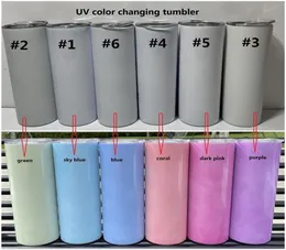 Tumbler UV Alteração de cor 20 oz de sublimação sol sensor de aço inoxidável reto com tampa e palhas2165320