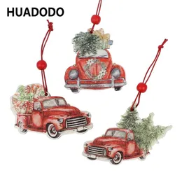 Huadodo 3pcs Christmas Truck Pendants Wooden Presants for Christmas Tree Ornament New Year Decoration Party Toys5185517
