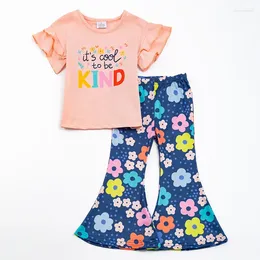 Clothing Sets Girlymax Spring Summer Baby Girls Coral Top Be Kind Boutique Clothes Cotton Pants Set
