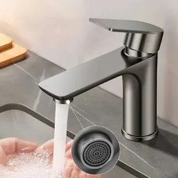 Waschbecken Wasserhähnen Badezimmer Wasserhahn 304 Edelstahl Heißer kaltes Wasser gemischter Wasserhahn für Haplopore -Becken Wasserhahn Waschbecken Klopfen 80 cm Rohrgrau Schwarz Silber