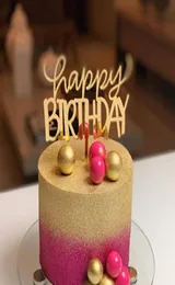 Золотое розовое золото черное с днем рождения Акриловая торт Карточка для торта торт топпер выпекать плагин для вечеринки по случаю дня рождения G9259123