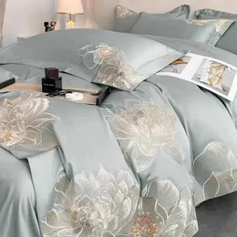 Bettwäsche -Sets Luxus 160 Fadenanzahl Langes Grundnahrungsmittel Baumwoll Duvet Cover Set 4 PCs Stickerei Weiche Flachblech Kissenbezug