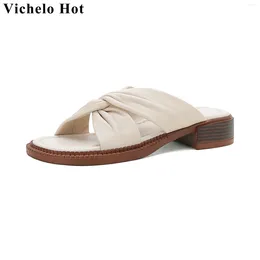 Vestido sapatos vichelo moda vaca couro de verão peep dedo dedo dedo grossa de salto médio slingback office casual lady lady sandálias femininas elegantes