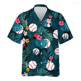 Mäns casual skjortor mode baseball 3d tryckt för män kläder softball strand skjorta boll sport lapel blus semester hawaiian blusar