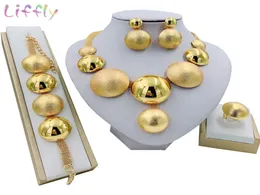 Liffly African Jewelry Sets Round Necklace Bracelet Dubai Gold Jewelry Set for Women Wedding Party Bridal Earrings Ring Jewelry Y28257353