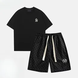 Casual sports suit men's summer short-sleeved two-piece set with shorts embroidery trend Yankees clothes