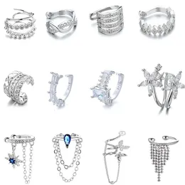 OIMG 925 Carimbo de prata cor 1pc clipe de pérolas de zircônia em brincos para mulheres manguito de orelha geométrica sem piercing jóias 240418