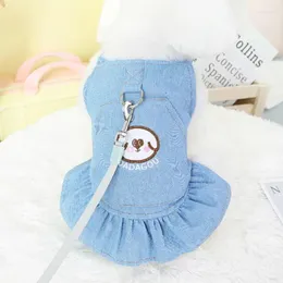 Dog Apparel Summer Dress With Ring Puppy Clothes Jeans Sweet Cat Clothing Pet Cartoon Embroidered Print Skirt Cowboy