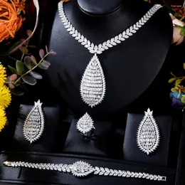 Halsbandörhängen Set Godki 4pc Big Square Luxury African Jewelry for Women Wedding Party Naija Bride Dubai Bridal Dress