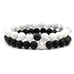 Strand Par Armband 8mm Black White Stone Pärlor Distans Trendiga handgjorda armband Bangle For Womenmen Charm Diy Jewelry