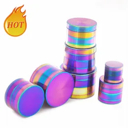 Rainbow Tobacco Crusher Herb Grinder 4 Piece 40m 50mm 55mm 63mm Rökning Set Aluminium Alloy Pollen Press Catcher Metal Grinders2354462