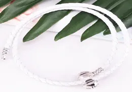 Poments Double Woven Leather Bracelet -Ivory White Authentic 925 Sterling Silver Style Jewelry 590745CIW -D Bracelet6516987