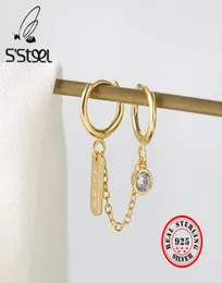 S039STEEL 925 Sterling Silver Hoop Earrings For Women Simple Circle Zircon Earings Gold Pendientes Plata De Ley 925 Mujer Jewel6252420