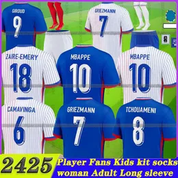 24 25 Fransız Ev Forması Zidane Mbappe Futbol Formaları Dembele Coman Saliba Kante Maillot de Ayak Equipe Maillots Griezmann Kids Kit Erkekler Oyuncu Futbol Gömlek