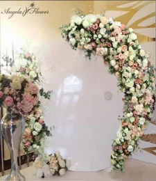Декоративные цветы венки Custom Champagne Moon Forme Arangement Rose Artificial Row Wedding Arch Decor Fanply Wall W6052692
